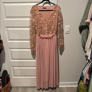 SHEIN Blush Floral Lace Long Sleeve Dress